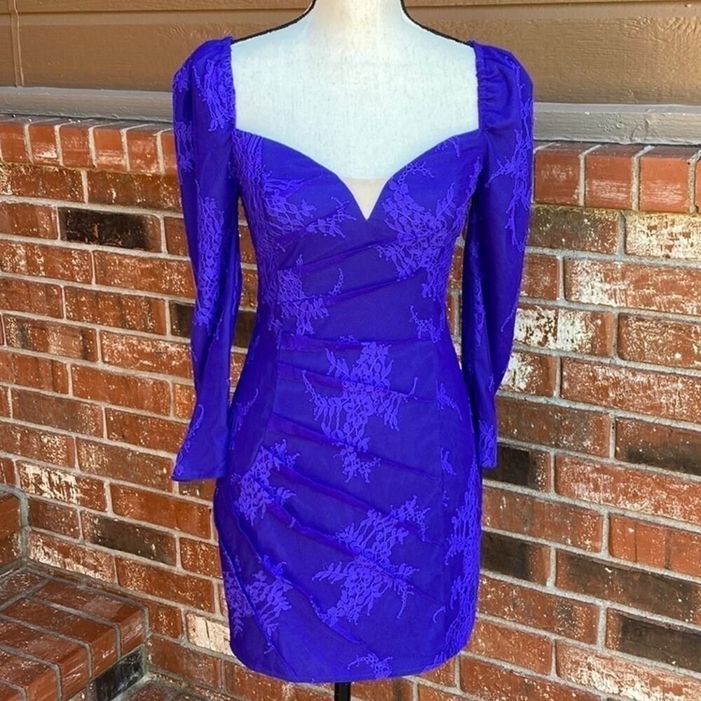 X BY NBD Blue Embroidered Lace Overlay Bodycon Dress Women's Size XS NWT